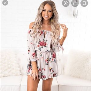 NanaMacs Floral Off-Shoulder Romper - Cream and Red